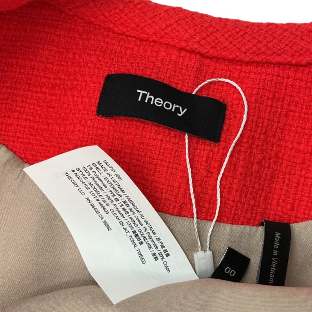 Theory Textured Red Open Front Tweed Jacket Size 00 - Picture 4 of 4